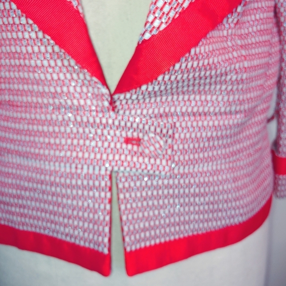 Doncaster Red Glitter Office Siren Tweed Jacket ..size 8 - Picture 4 of 11
